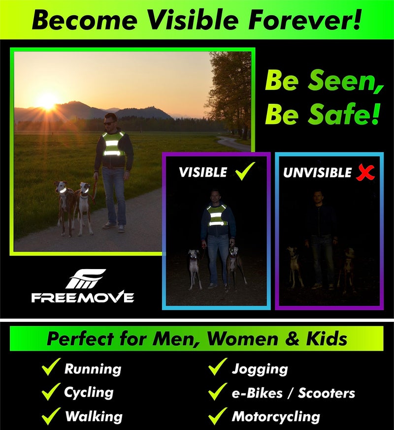 FREEMOVE Reflective Vest Running Gear + 2 Bands & Bag/Ultralight & Comfy Safety Vests with Front Zip Pocket > High Visibility Reflector > for Men, Women > Running, Dog Walking or Cycling - Image 5